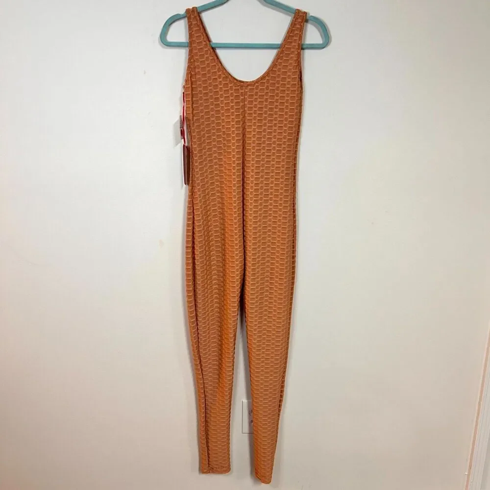 Roma Concept Jumpsuit Womens Large Nude Geometric Textured Scoop Neck Yoga NWT - Picture 2 of 13